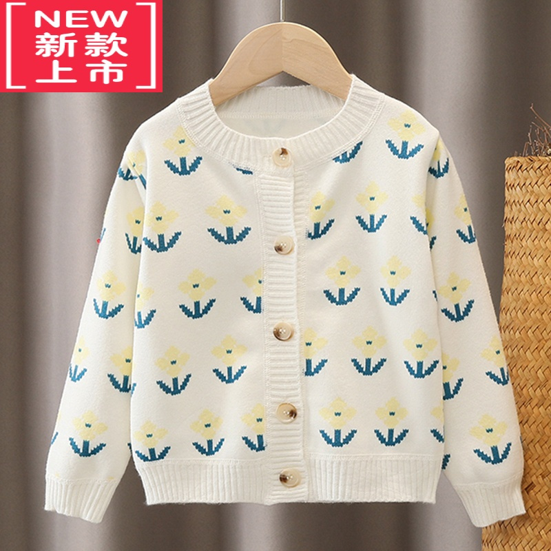 可莉允女童毛衣开衫2022春装童装洋气针织衫春秋款韩版儿童女孩外套