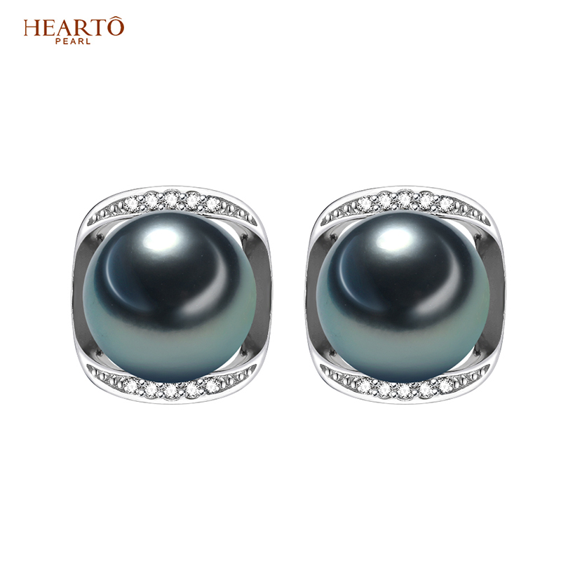 黑珍珠耳钉正圆亦双优雅气质海水珍珠耳钉女款送爱人女友首饰珍珠耳饰