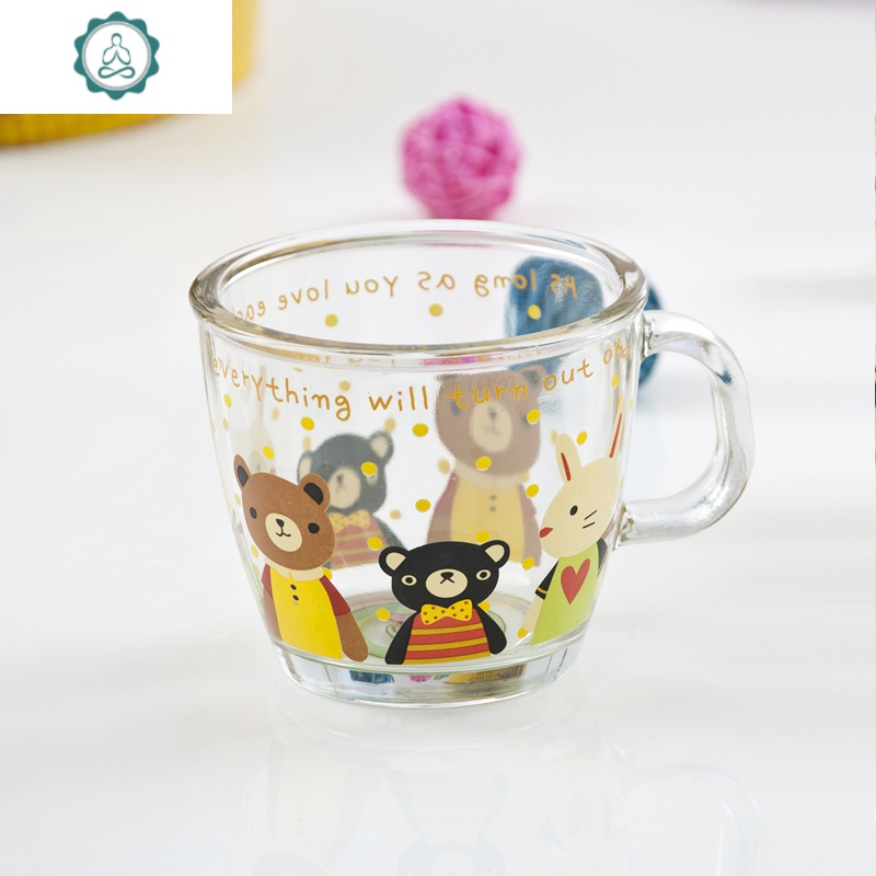 喝水卡通玻璃杯小带把儿童可爱水杯茶杯家用杯子早餐杯玻璃牛奶杯 封