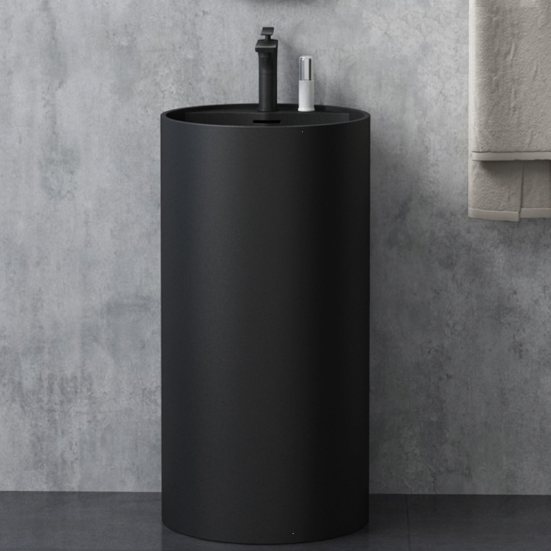 圆形洗手盆一体式立柱盆阿斯卡利人造石落地式柱盆台面一体家用洗手池