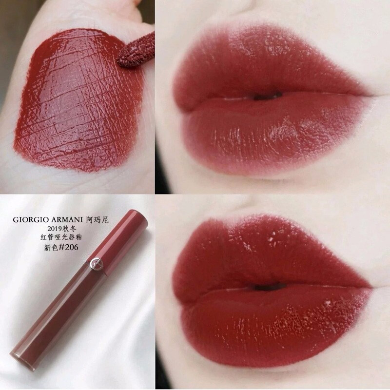 阿玛尼(ARMANI)唇釉显色复古口红唇彩6.5ml 臻致丝绒哑光 液体唇膏 206号奶栗红棕色高清大图