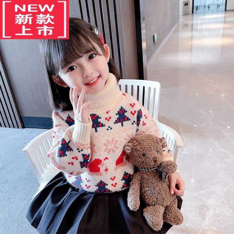 可莉允女宝宝加绒加厚毛衣洋气秋冬装女童高领线衣小童针织衫儿童打底潮图片