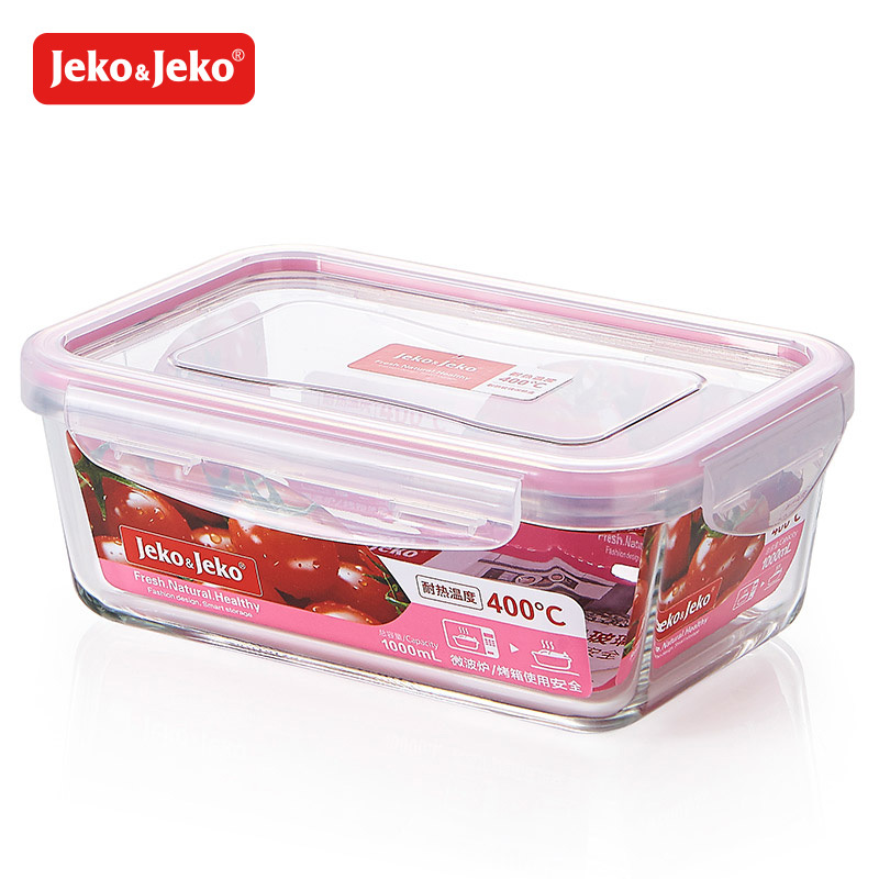 JEKO&JEKO 1000ml厨房冰箱玻璃饭盒微波炉密封碗耐热玻璃便当盒长方形保鲜盒SWB-6133