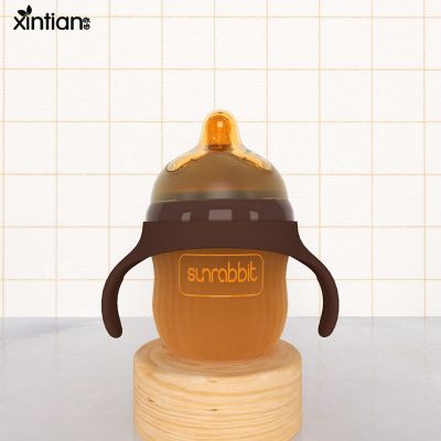 奶瓶新生婴儿硅胶仿真母乳大宝宝超软奶瓶断奶神器不吃奶喂奶防摔 金棕银 sunrabbie150毫升 *硅胶+裸装