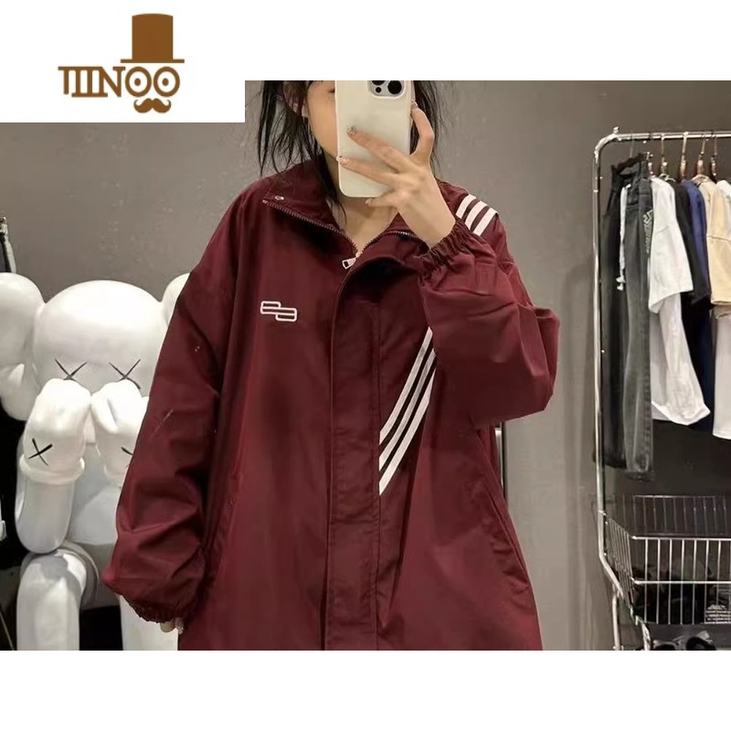 YANXU款立领刺绣三条杠情侣外套男女外衣宽松冲锋衣上衣百搭棒球服