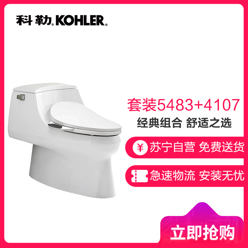 科勒KOHLER马桶 连体座便器坐便器 圣拉菲尔五级旋风节水型5483智能盖板4107套装