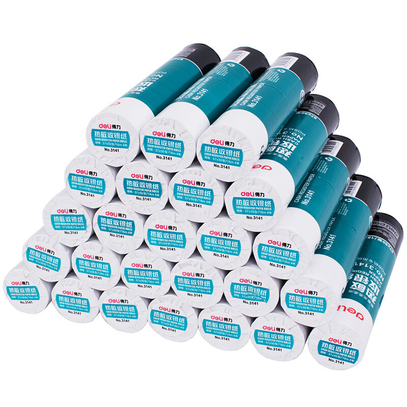 得力3141多瑙河热敏收银纸57mm*50mm*18m白 4卷/筒 (单位:筒)