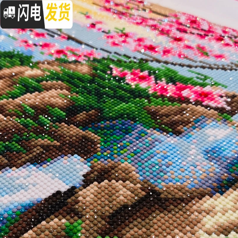 三维工匠钻石画2019新款大幅客厅满钻马到成功八骏贴砖大气自 满钻[炫彩魔方钻+异形钻]尺寸250*110cm加钻十字绣高清大图