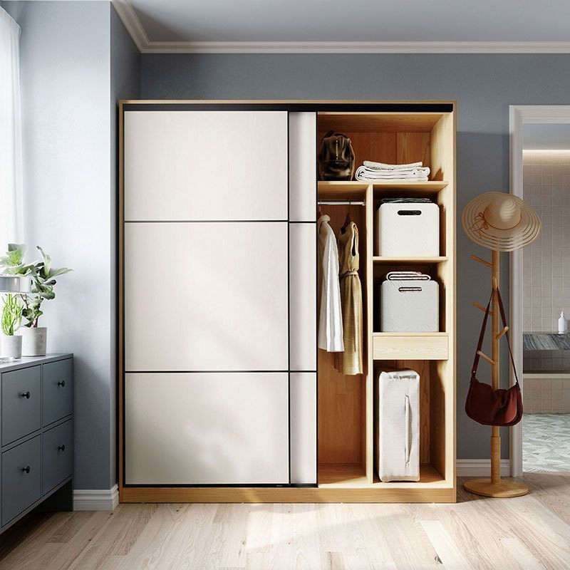 7折特卖林氏木业现代简约推拉门大衣柜子移门实木衣橱卧室储物家具jc1