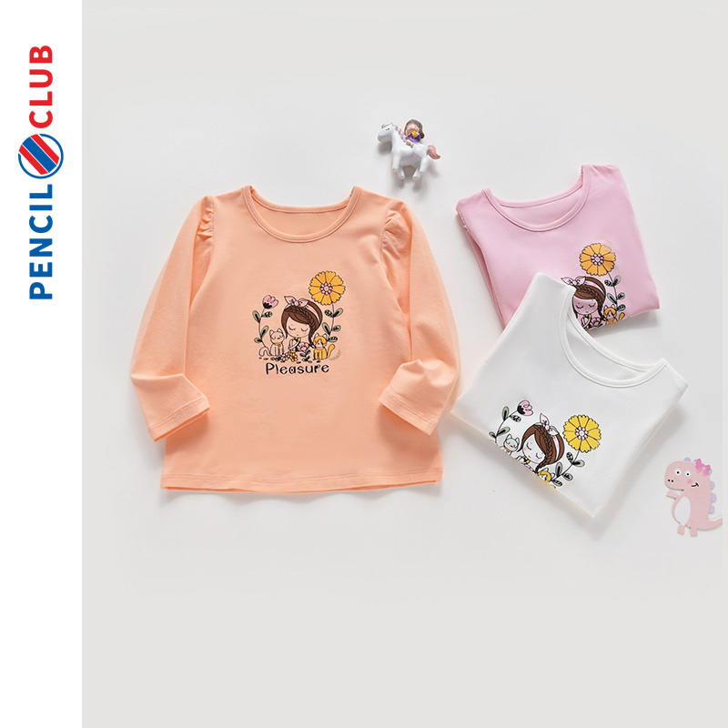 [1件3折]铅笔俱乐部童装女童长袖上衣秋季儿童t恤圆领小宝宝卡通