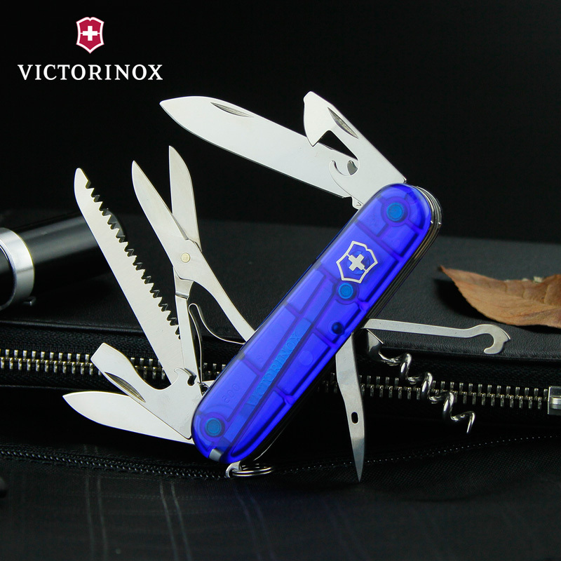 Victorinox维氏瑞士军刀 原装进口91MM 蓝透明猎人 1.3713.T2 不锈钢多功能刀瑞士刀专柜正版