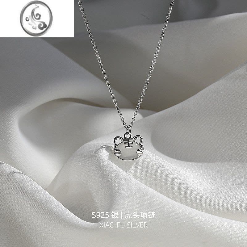 JiMi925银银猫眼石虎头项链女小众设计高级感老虎锁骨链本命年虎吊坠图片