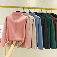 双面绒打底衫女秋冬半高领保暖修身加厚上衣