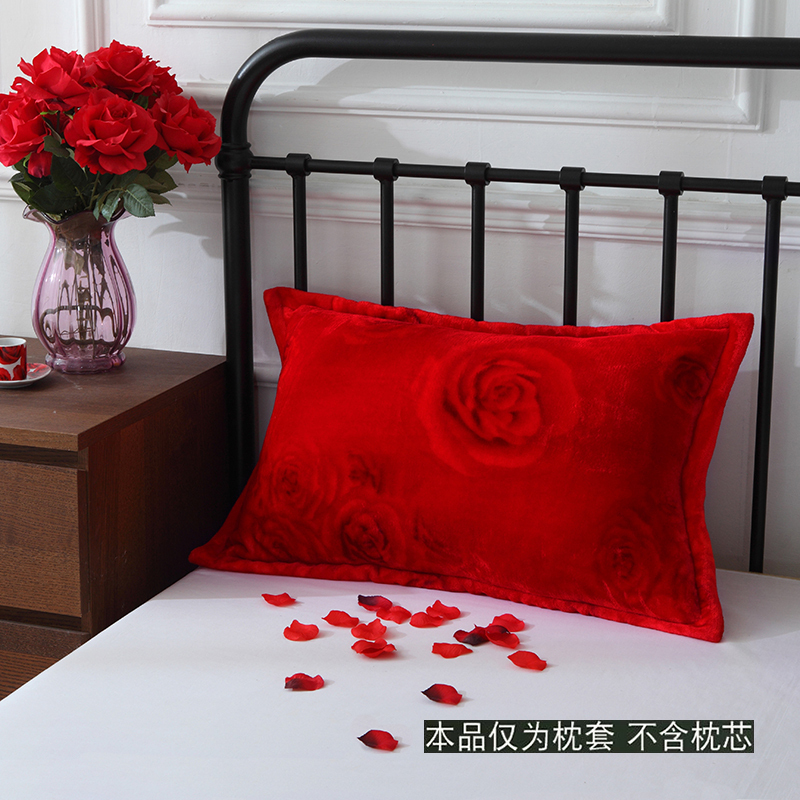 单人枕套冬季保暖加厚成人枕头套4874枕芯套一对拍2_1_901 48cmX74cm 5号绒大红花（1个装）