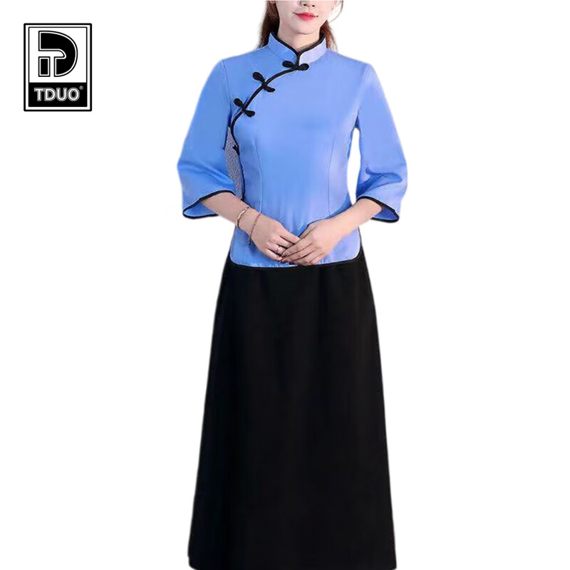Tduo合唱演出服套装 D08 套 蓝色上衣+长裙 S