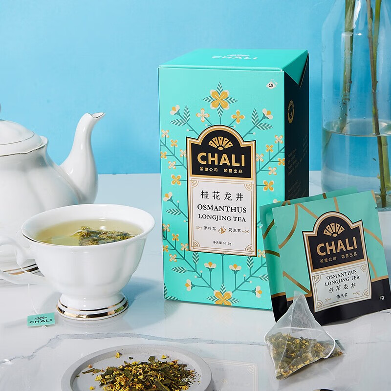 CHALI茶里 桂花龙井茶18包盒装 绿茶花草茶组合三角袋泡茶茶包36g