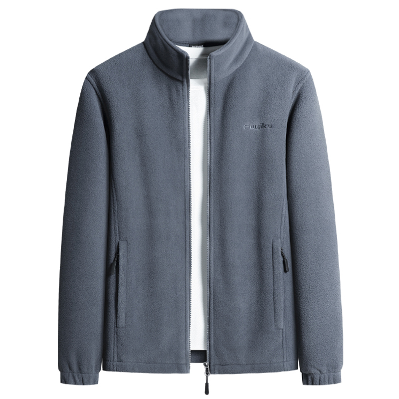 啄木鸟摇粒绒外套男士春秋季抓绒厚棉T中年爸爸装秋冬加绒加厚夹绒高清大图