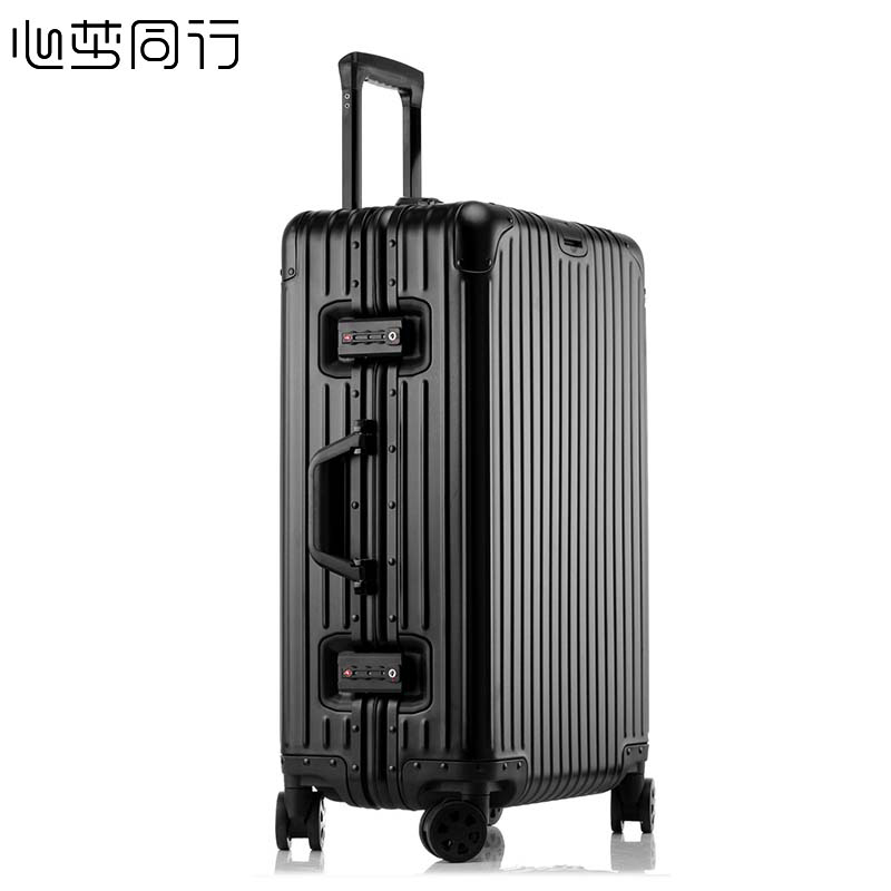 心梦同行全铝镁合金行李箱大容量拉杆箱抗摔金属箱差旅密码箱万向轮旅行箱 黑色24寸 1801/个