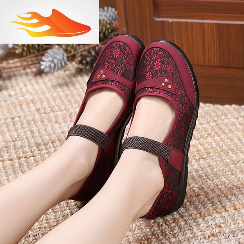 fishbasket圆头妈妈中老年人防滑女鞋老人平跟奶奶单鞋老太太秋鞋