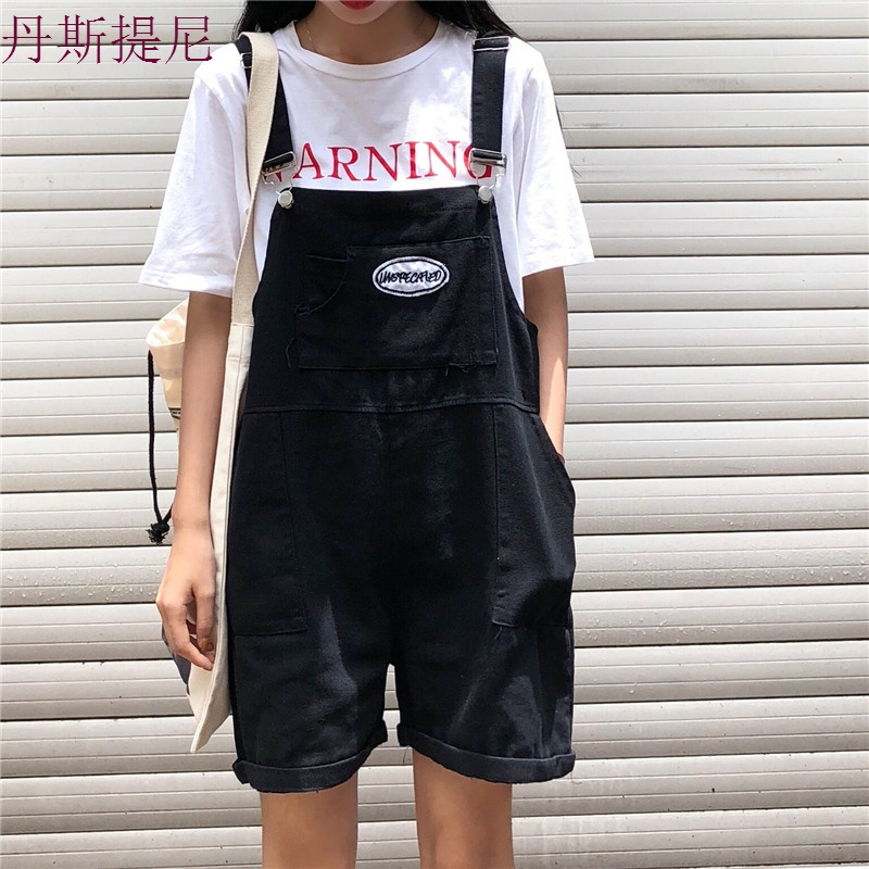 夏季女装韩版宽松显瘦工装背带连体裤休闲裤九分裤闺蜜阔腿裤短裤