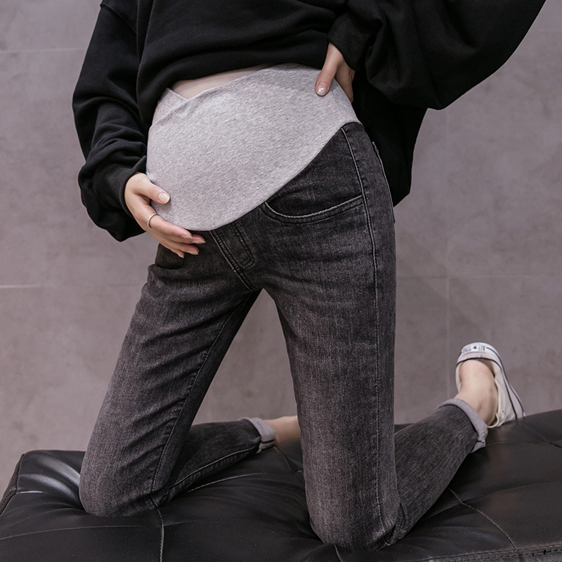 盛世曼尼孕妇裤子春秋外穿牛仔裤时尚高腰打底裤潮妈九分裤孕妇裤春夏薄款