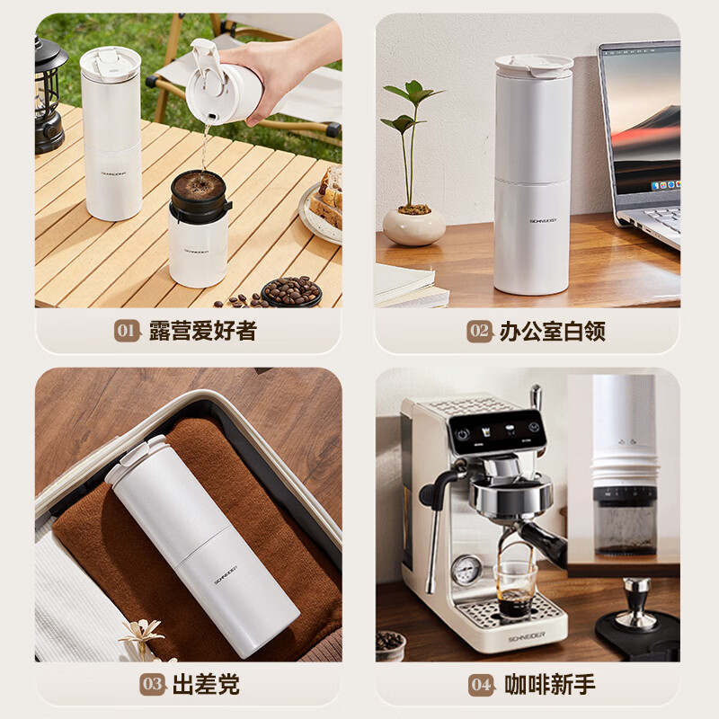 施耐德(Schneider)家用户外旅行小型半自动意式手冲咖啡滴滤一体电动磨豆机 SWK-XM05高清大图