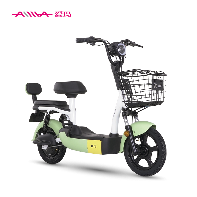 爱玛(AIMA)小电驴牛牛国潮来袭48V12AH铅酸电池时尚电动自行车源彩绿+原彩黄