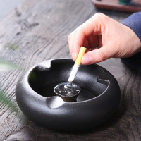 陶瓷烟灰缸日式家用现代客厅茶桌茶台摆件装饰品防风掐烟缸茶渣缸 三维工匠 复古烟灰缸-禅韵小号