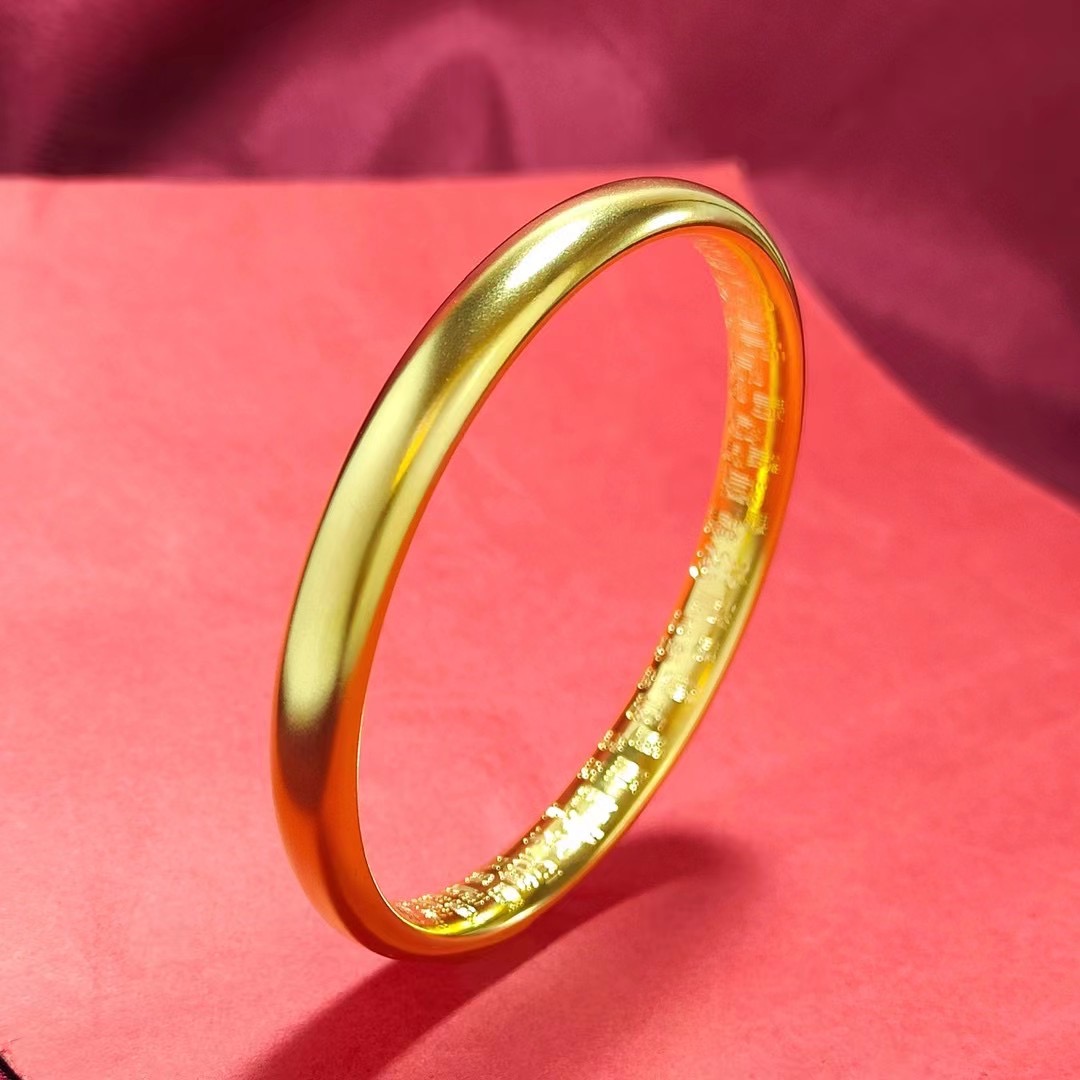 金店同款实心古法传承百福手镯镀金磨砂闭口仿黄金沙金手环不掉色送女朋友老婆情人节七夕生日礼物