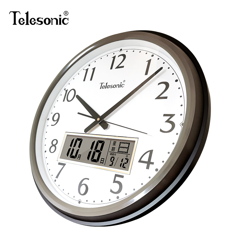 天王星(Telesonic)客厅大挂钟现代创意时尚万年历钟表简约时钟办公挂表带日历液晶大气家用时钟