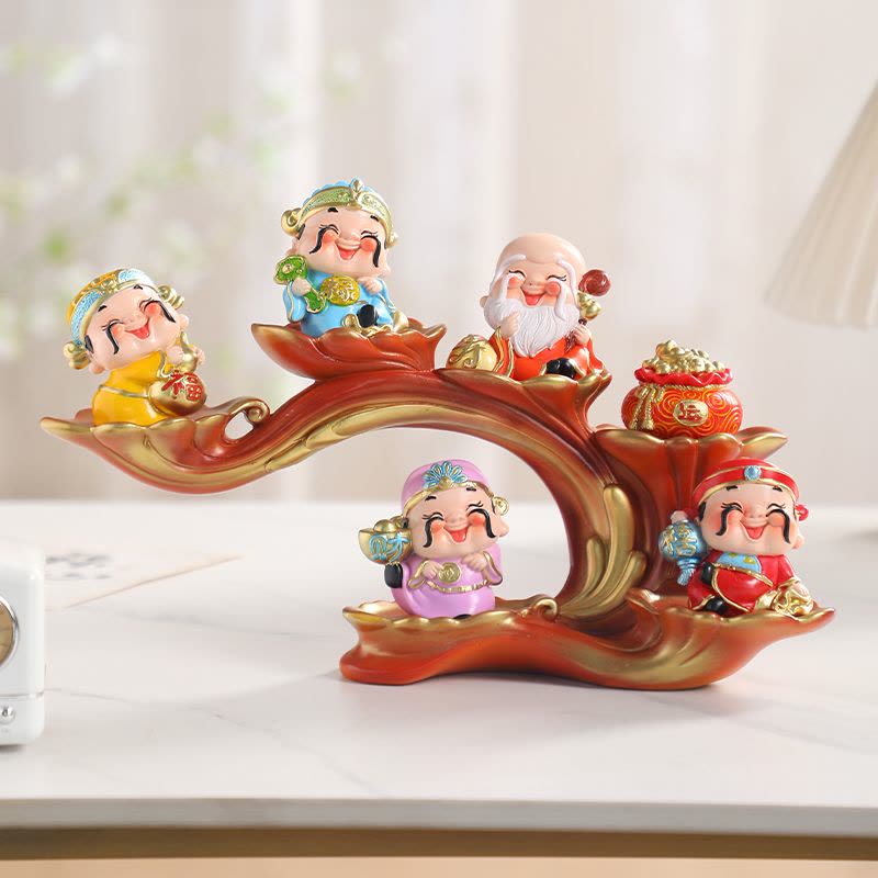 喜乐五福财神爷招财福禄寿喜摆件家用办公室客厅玄关电视柜装饰品【价格