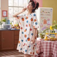 南极人女士睡衣裙夏季薄款纯棉裸感睡裙子长款宽松大码外出夏天_796 170/XL【120-140斤】 LM1872-纯棉