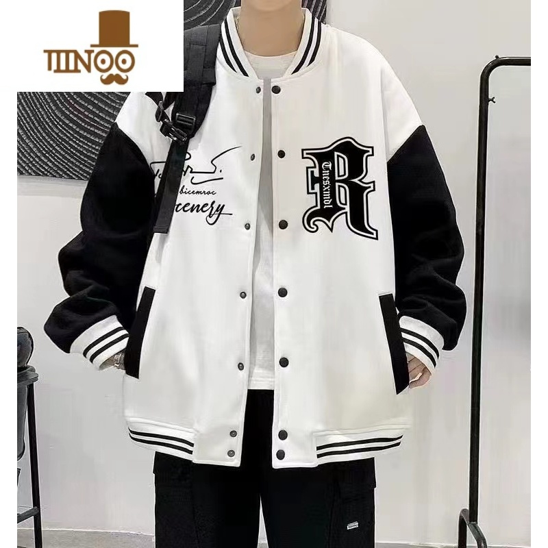 YANXU棒球服男撞色字母印花潮流新款宽松百搭学生夹克帅气休闲外套高清大图