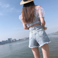 轻奢世家牛仔短裤女夏季新款白色高腰直筒牛仔裤韩版卷边显瘦超短裤子