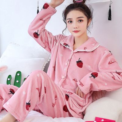 睡衣女冬珊瑚绒可爱秋冬加厚韩版法兰绒保暖卡通大码家居服套装威珺