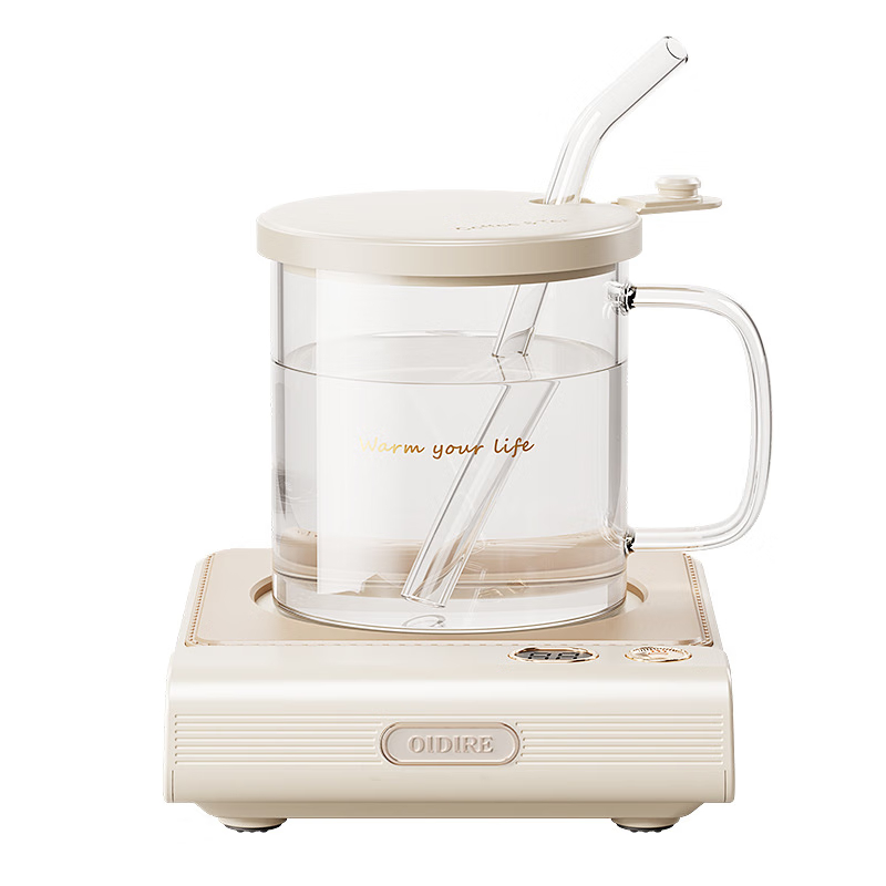 奥帝尔(OIDIRE)ODI-NNB06A数显+暖风款保温杯垫/暖杯垫(杯垫+带耳玻璃杯+硅胶盖+吸管)
