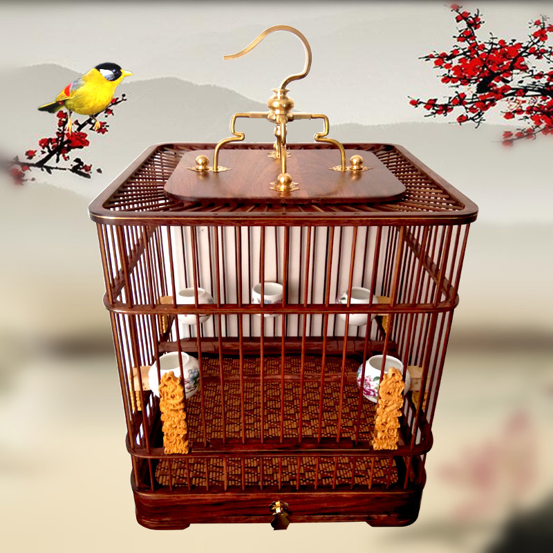 红木乌木花梨鸟笼红子贝子绣眼靛颏玉鸟金青鸟笼手工紫竹丝方笼高清大图