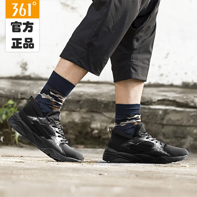 361°男鞋运动鞋轻便跑鞋男華萊士男子跑步鞋黑色旅游鞋子