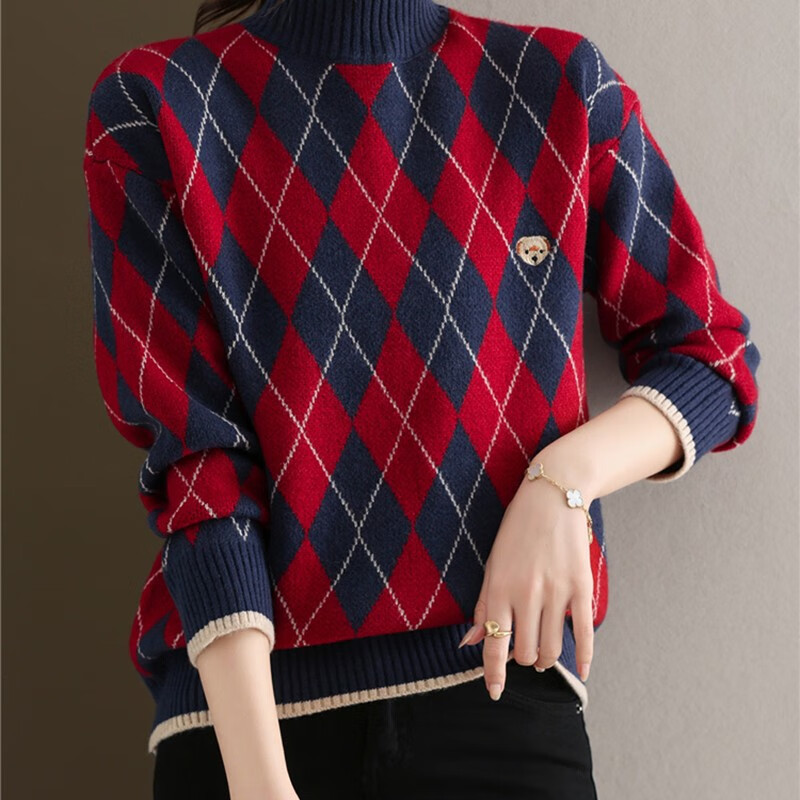 dafy品牌法式绿色菱格毛衣女冬季新款设计感小众复古慵懒风洋气针织衫