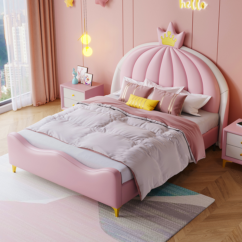 百冠环球儿童床女孩粉色皇冠公主房卡通卧室单人床15米