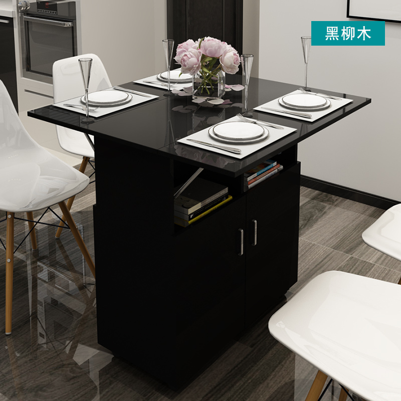 桌子 折叠餐桌小户型 家用折叠桌子 带柜轮餐桌 储物饭桌