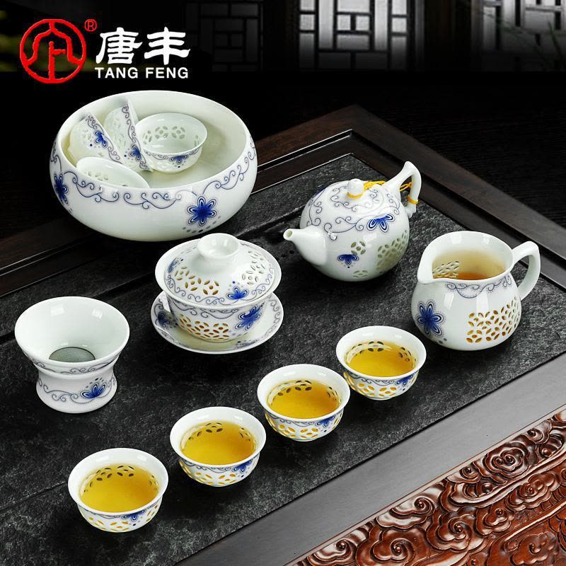 家柏饰(CORATED)青花瓷镂空玲珑喝茶陶瓷功工夫泡茶壶盖碗茶杯套装家用荼具Z图片