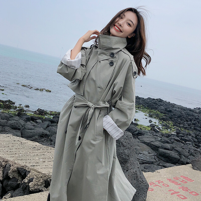风衣女中长款韩版春秋2018长过膝港风chic学生百搭lulu外套潮图片色