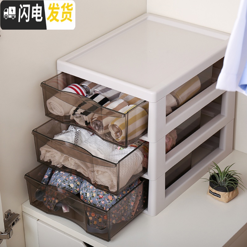 三维工匠化妆品收纳盒塑料抽屉式透明梳妆台护肤品置物架口红整理架文件架高清大图