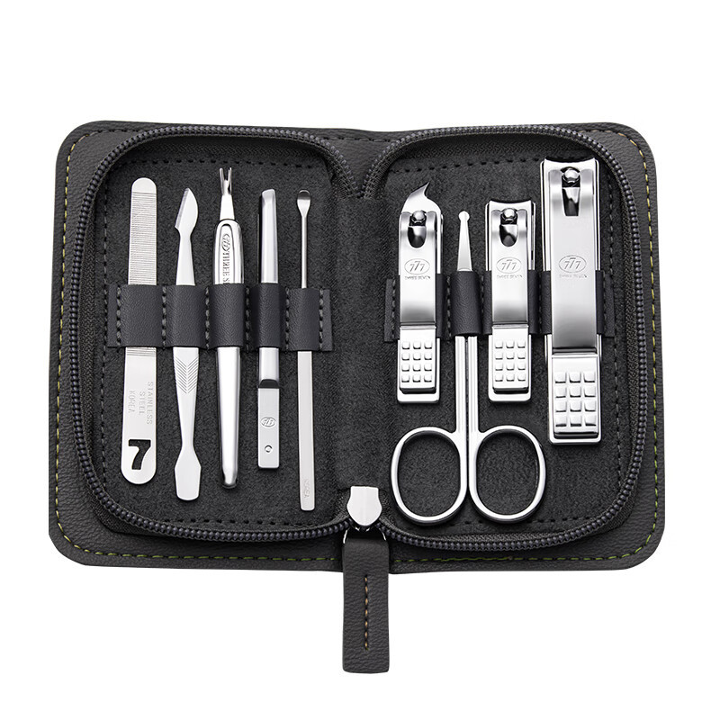 777指甲刀套装三七进口指甲剪工具全套 甲沟炎指甲钳挖耳勺-8001NA灰
