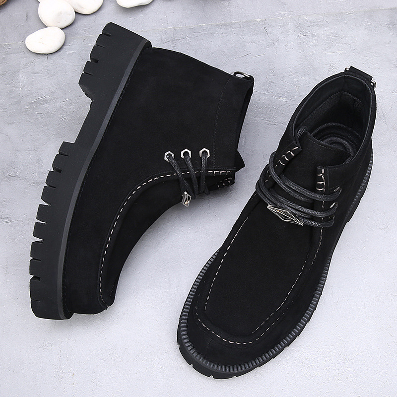 潮牌复古马丁靴男真皮骑士靴沙漠米奇大头机车靴厚底增高工装短靴_476837高清大图