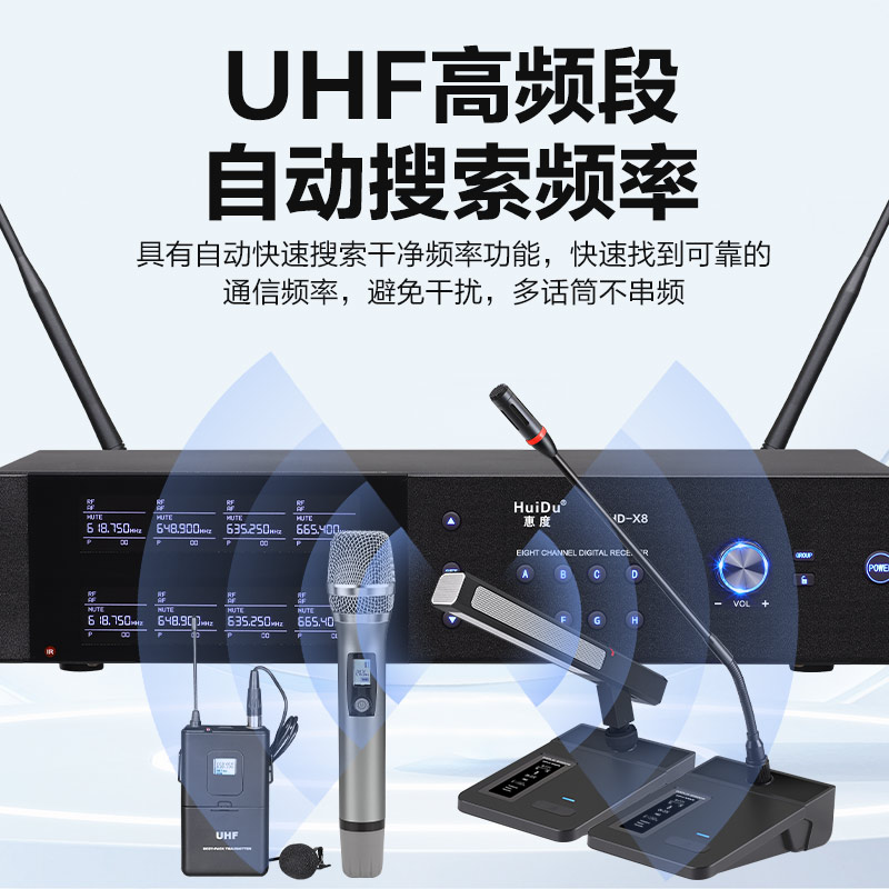 惠度(HuiDu)HD-X8专业无线麦克风一拖八会议鹅颈手持头戴耳麦领夹会议培训舞台话筒鹅颈款高清大图