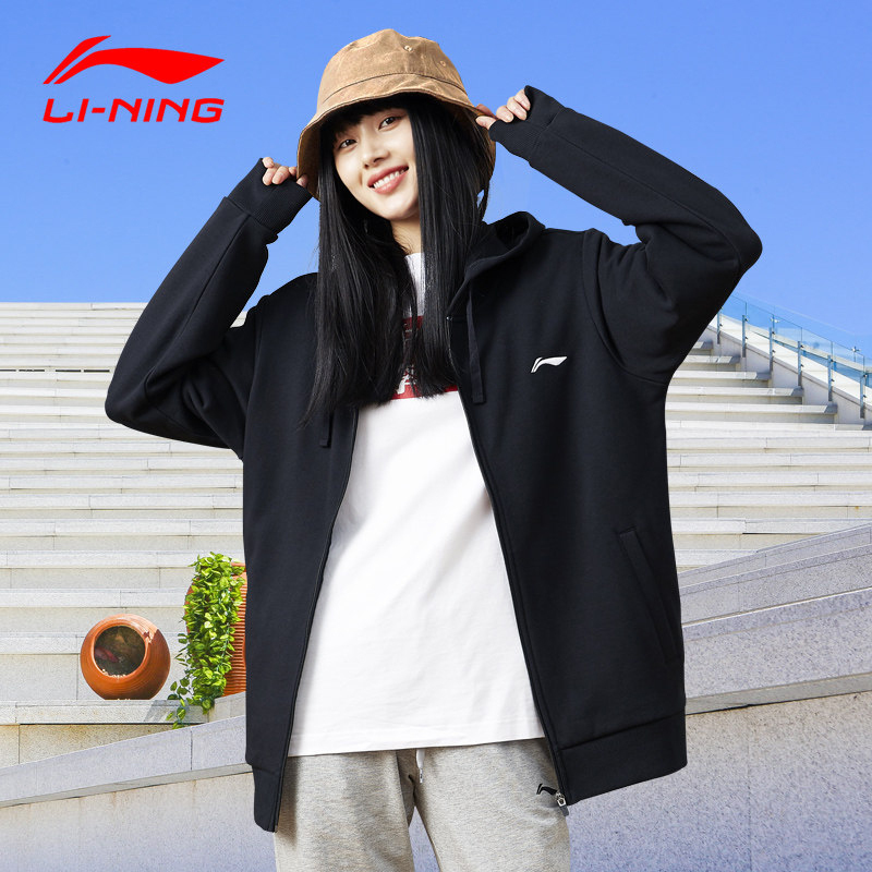 李宁连帽卫衣女春秋款上衣宽松ins潮外套bf设计感慵懒风运动服