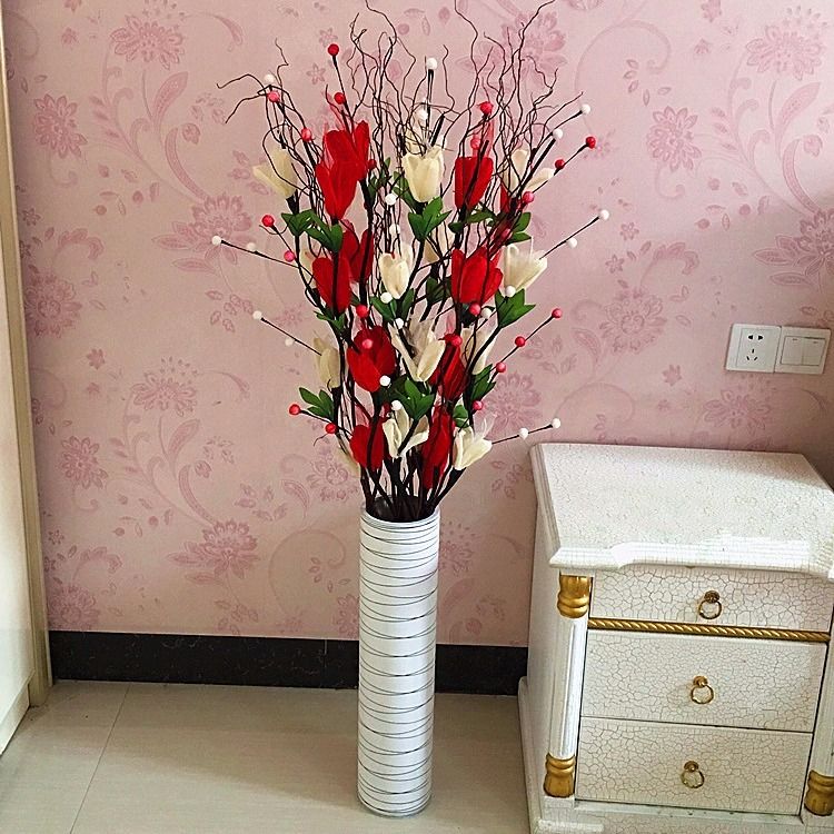 叶脉仿真玫瑰干花假花客厅落地摆件新房家居室内装饰花艺插花套装