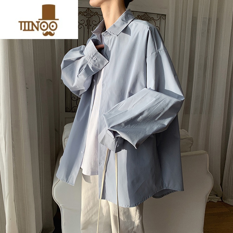 YANXU克莱因蓝秋季衬衫男ins港风oversize潮牌感防晒情侣e莱长蓝高清大图
